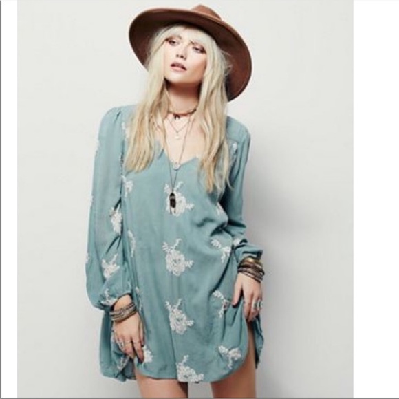 Free People Dresses & Skirts - Free People Emma Austin Misty Teal Swing Dress sz Medium Tunic Boho Mini dress